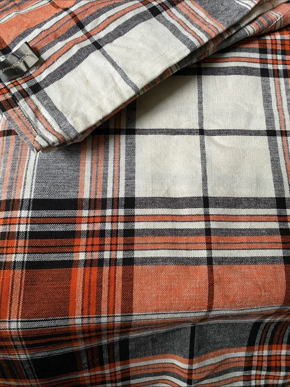 Fall Barn Plaid Orange Black & White tablecloth 60”x84”